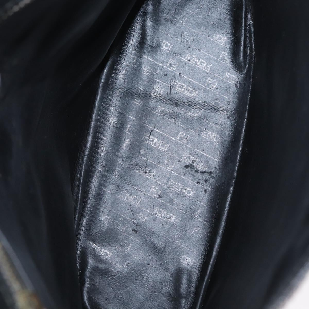 FENDI Zucchino Canvas Shoulder Bag Black Gold Auth 151737