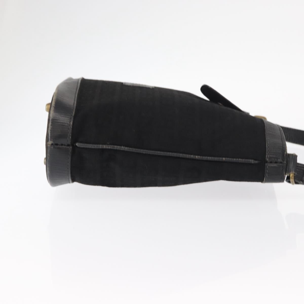 FENDI Zucchino Canvas Shoulder Bag Black Gold Auth 151737