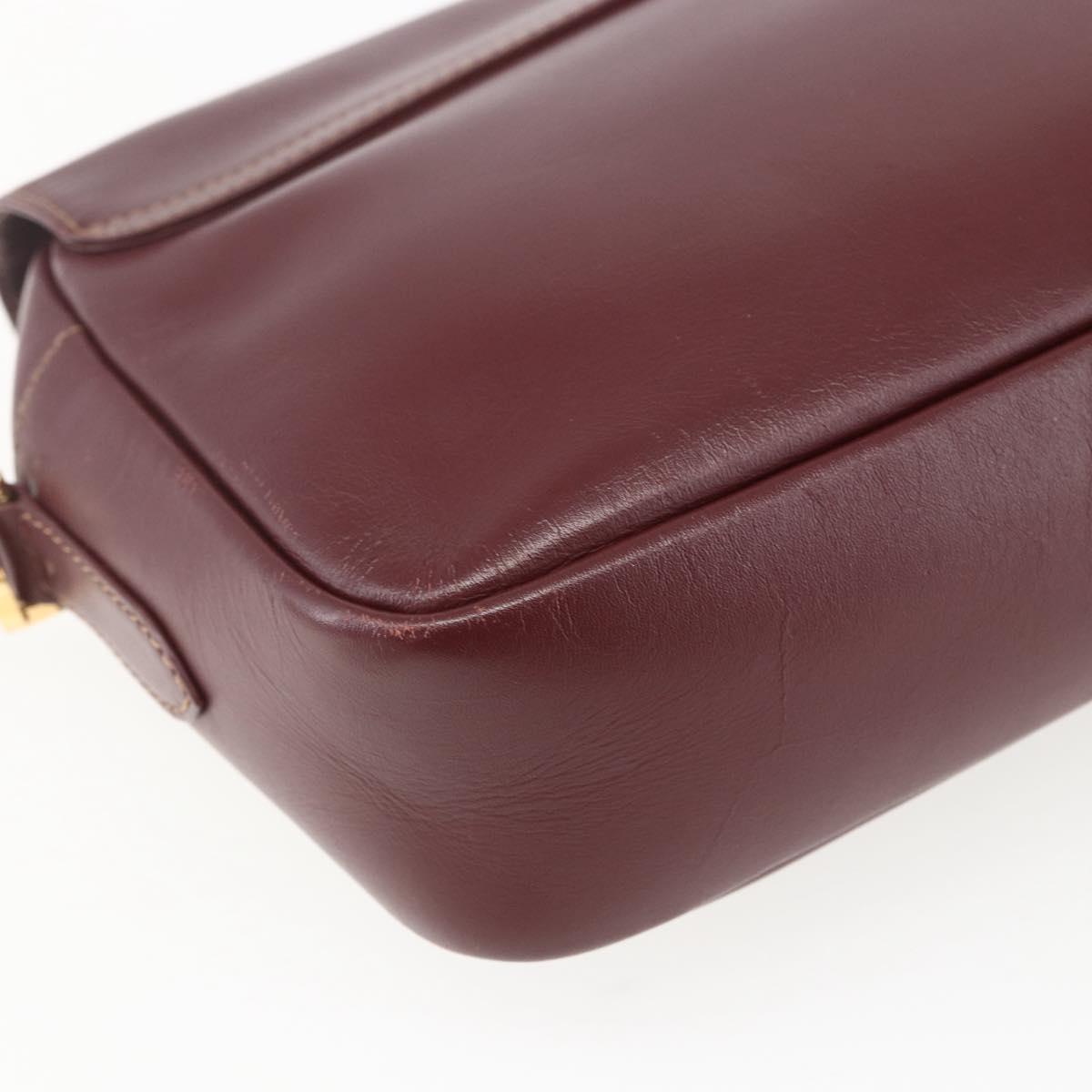 CARTIER Must Line Shoulder Bag Leather Bordeaux Gold Auth 151746