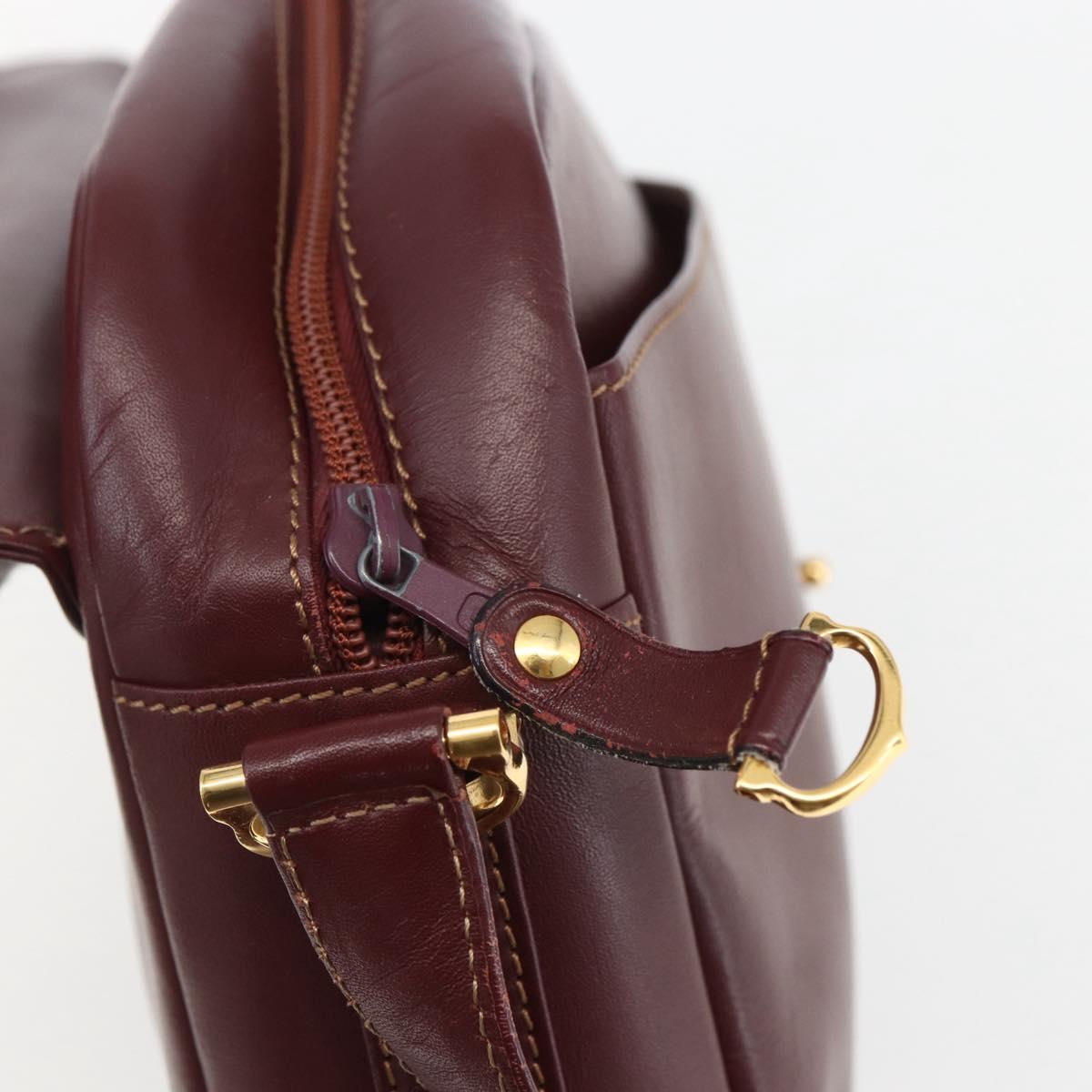 CARTIER Must Line Shoulder Bag Leather Bordeaux Gold Auth 151746