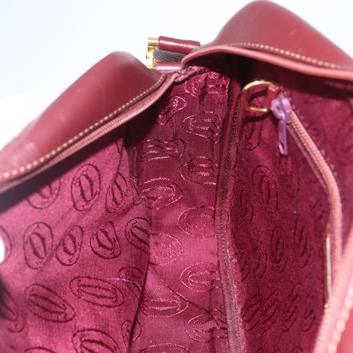 CARTIER Must Line Shoulder Bag Leather Bordeaux Gold Auth 151746