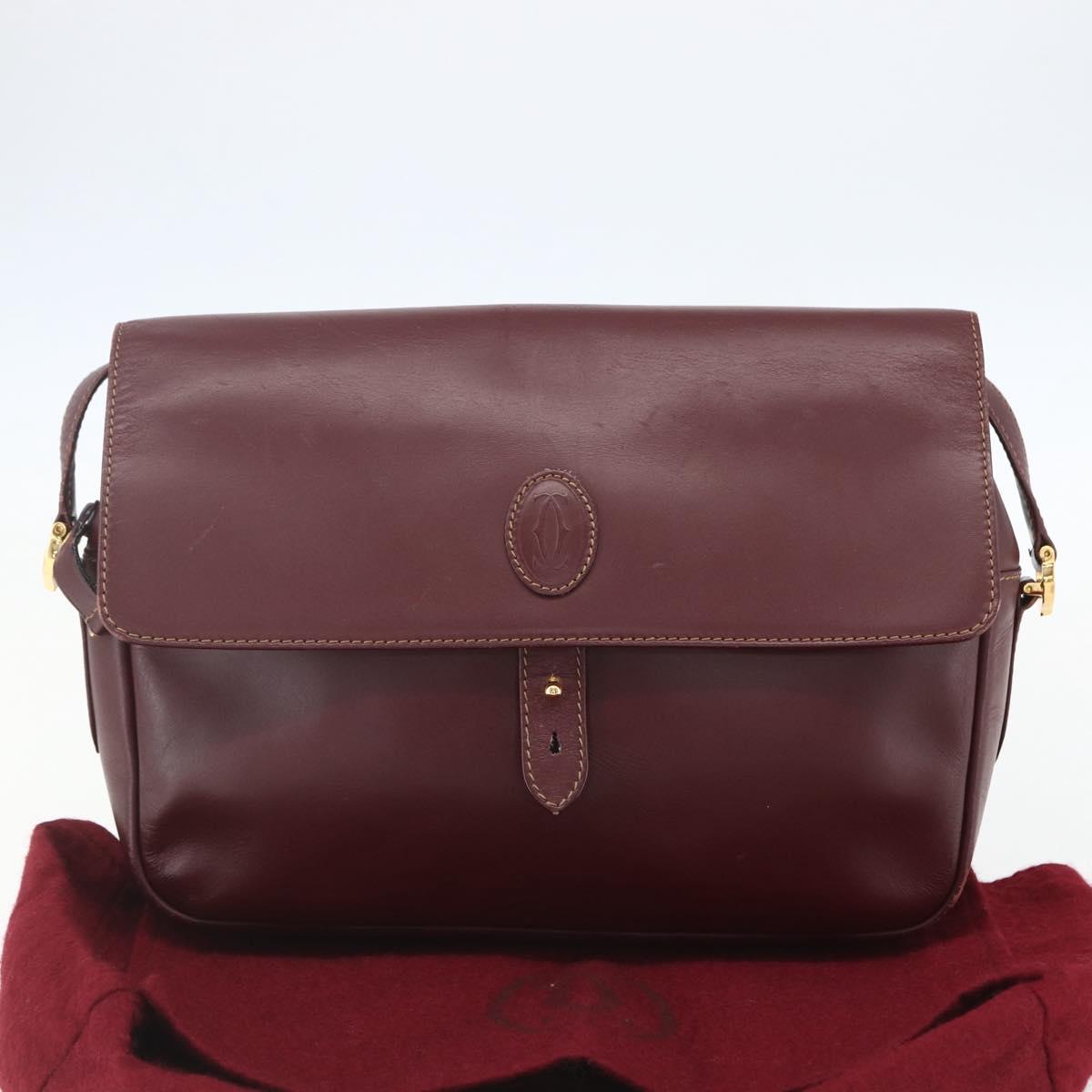 CARTIER Must Line Shoulder Bag Leather Bordeaux Gold Auth 151746