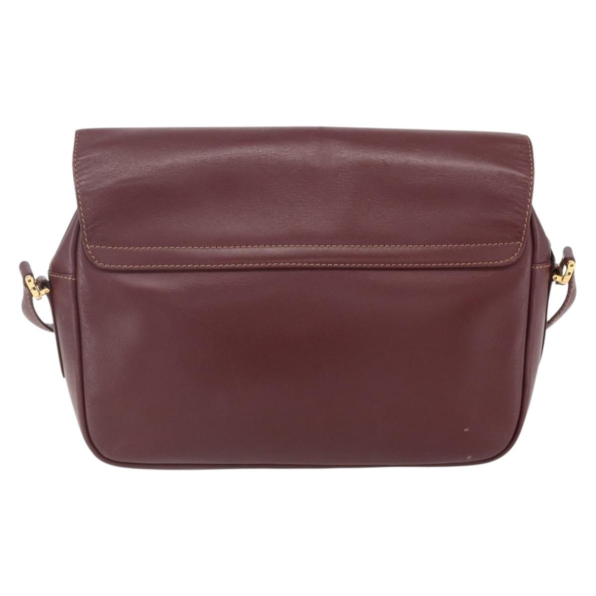 CARTIER Must Line Shoulder Bag Leather Bordeaux Gold Auth 151746