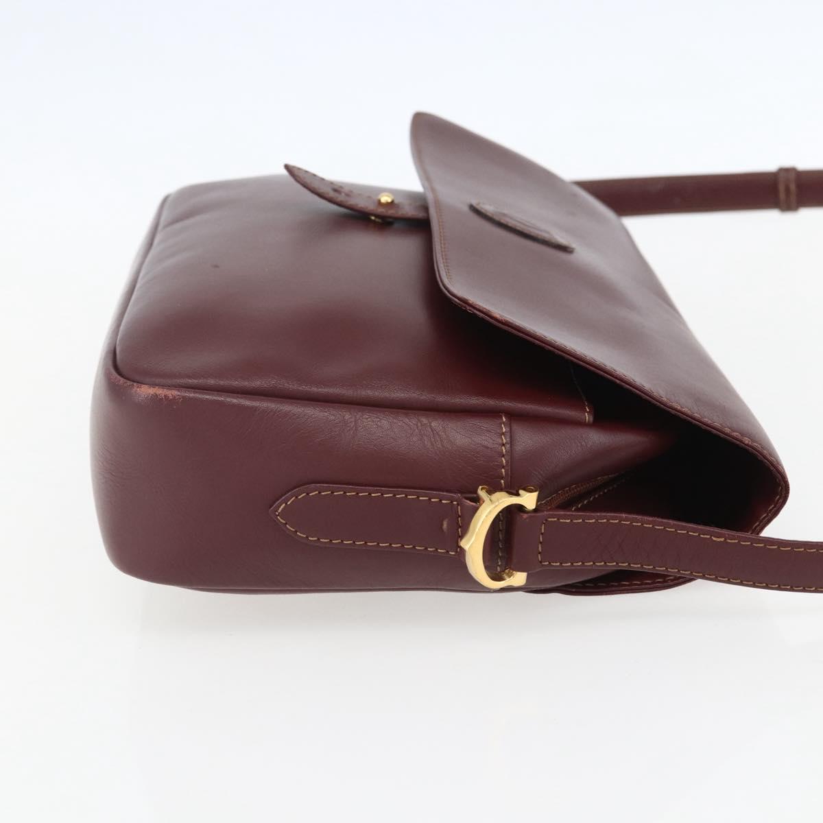 CARTIER Must Line Shoulder Bag Leather Bordeaux Gold Auth 151746