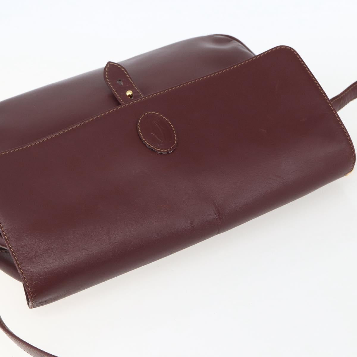CARTIER Must Line Shoulder Bag Leather Bordeaux Gold Auth 151746