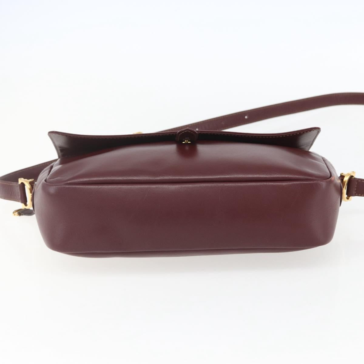 CARTIER Must Line Shoulder Bag Leather Bordeaux Gold Auth 151746