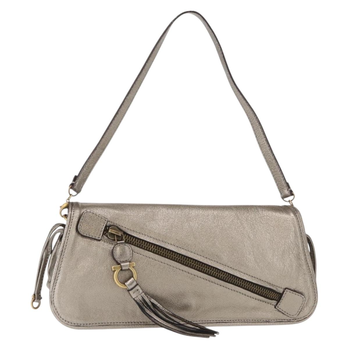 Salvatore Ferragamo Shoulder Bag Leather Silver Auth 151748