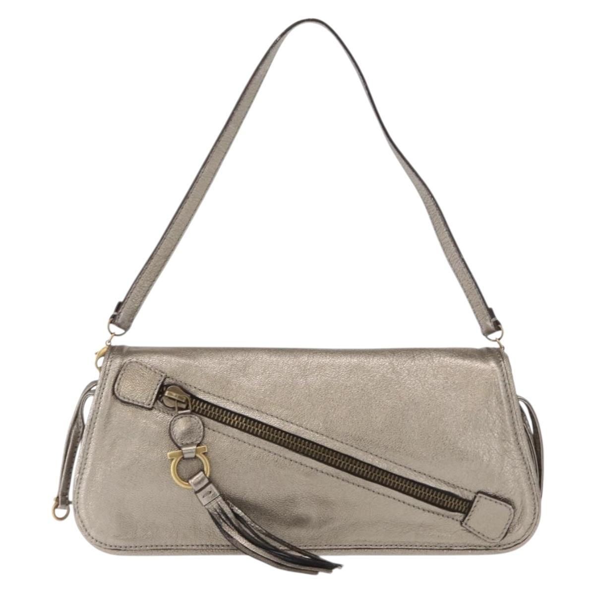 Salvatore Ferragamo Shoulder Bag Leather Silver Auth 151748