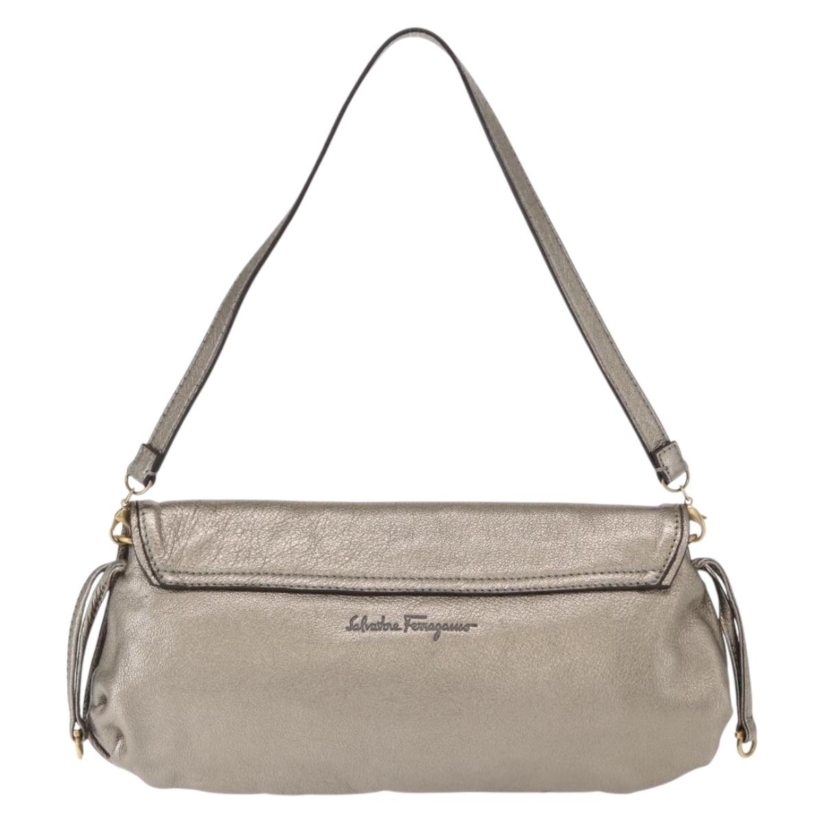 Salvatore Ferragamo Shoulder Bag Leather Silver Auth 151748