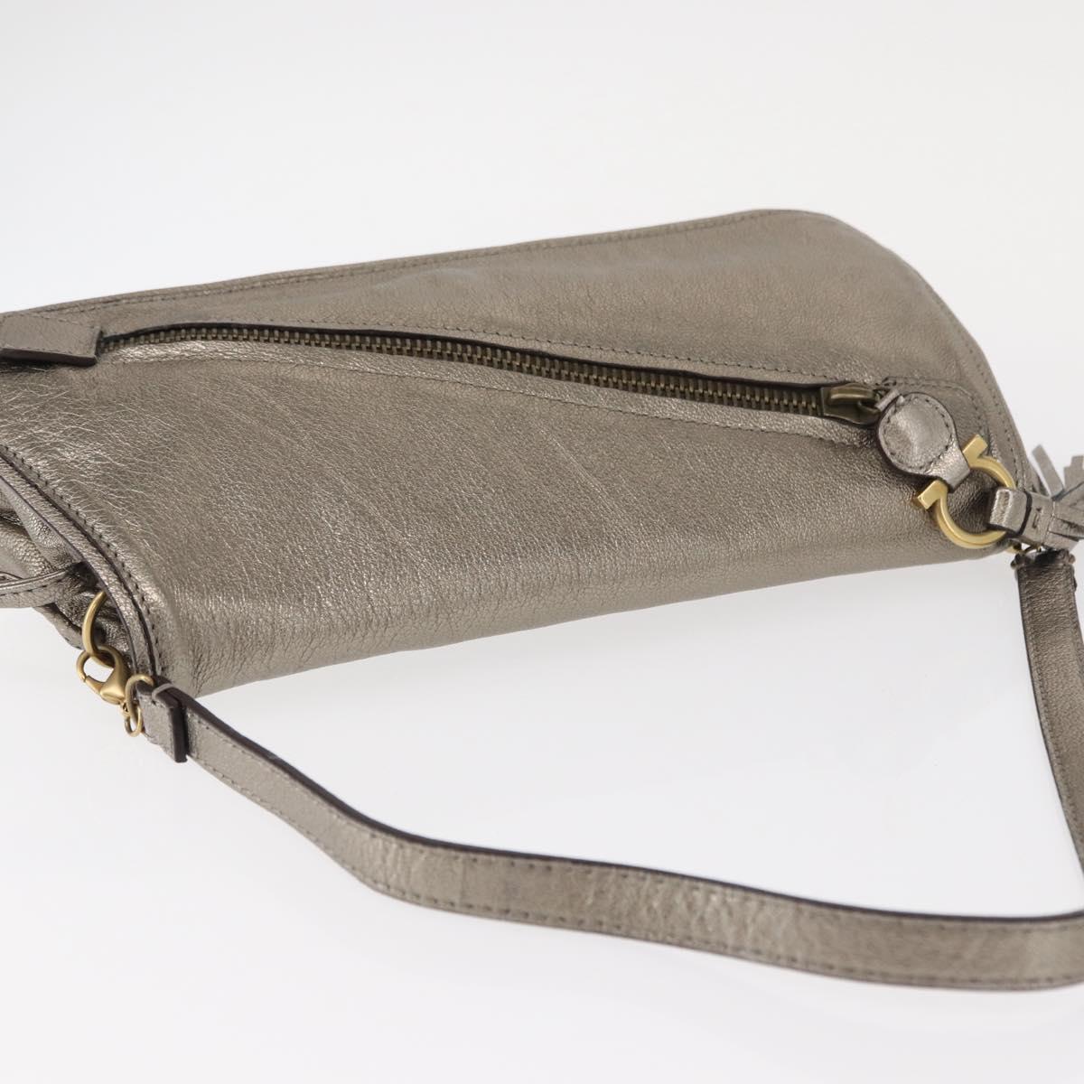 Salvatore Ferragamo Shoulder Bag Leather Silver Auth 151748