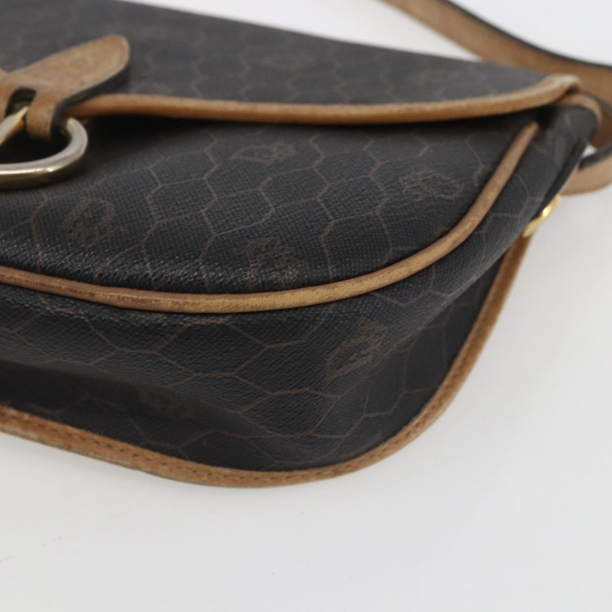 Christian Dior Honeycomb Canvas Shoulder Bag PVC Black Gold Auth 151749