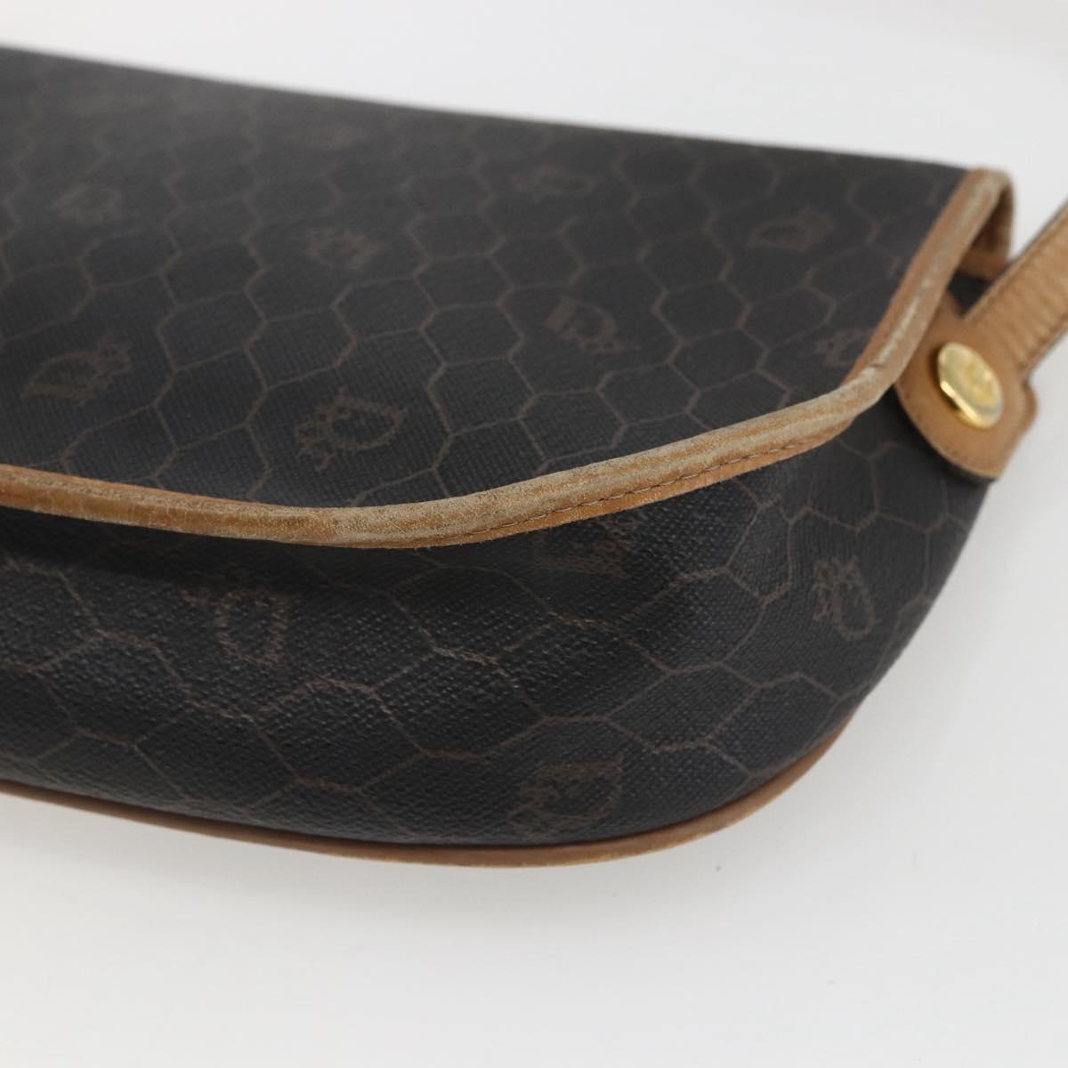 Christian Dior Honeycomb Canvas Shoulder Bag PVC Black Gold Auth 151749