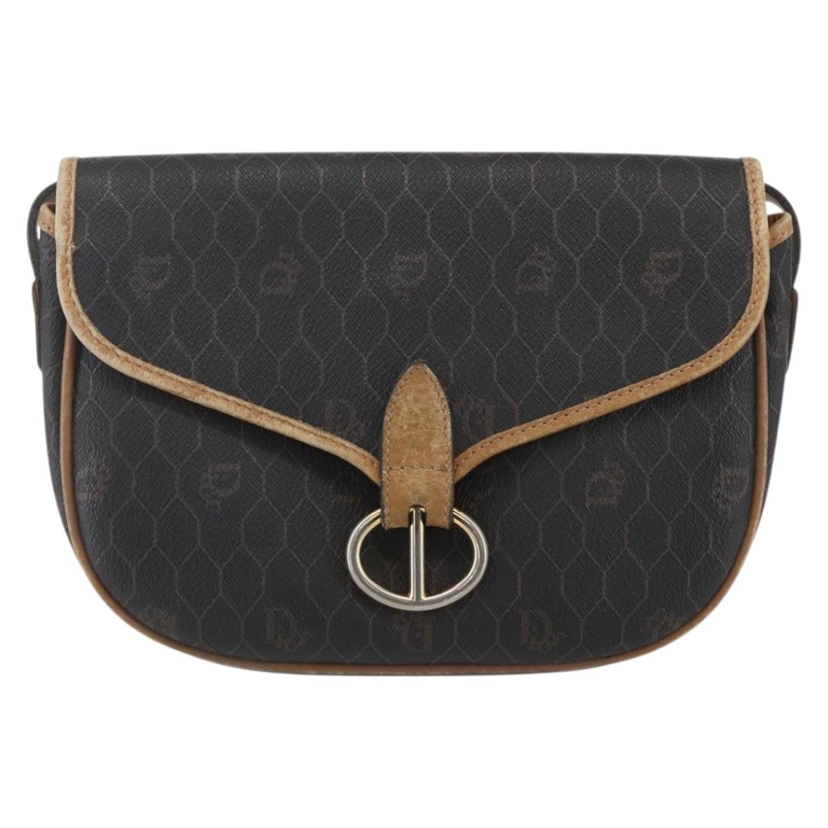 Christian Dior Honeycomb Canvas Shoulder Bag PVC Black Gold Auth 151749