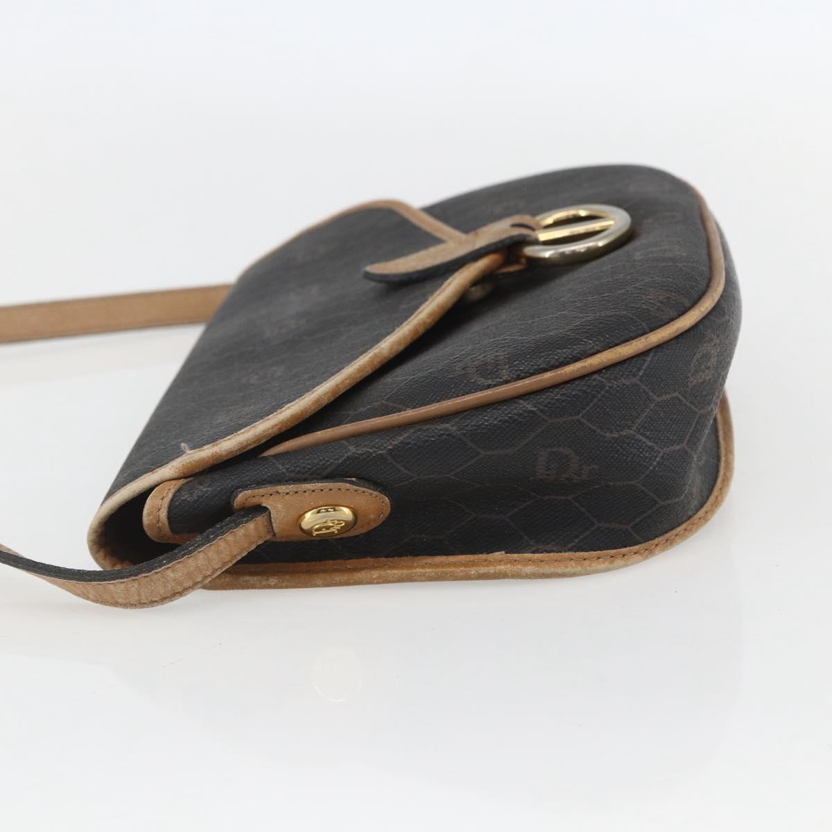 Christian Dior Honeycomb Canvas Shoulder Bag PVC Black Gold Auth 151749