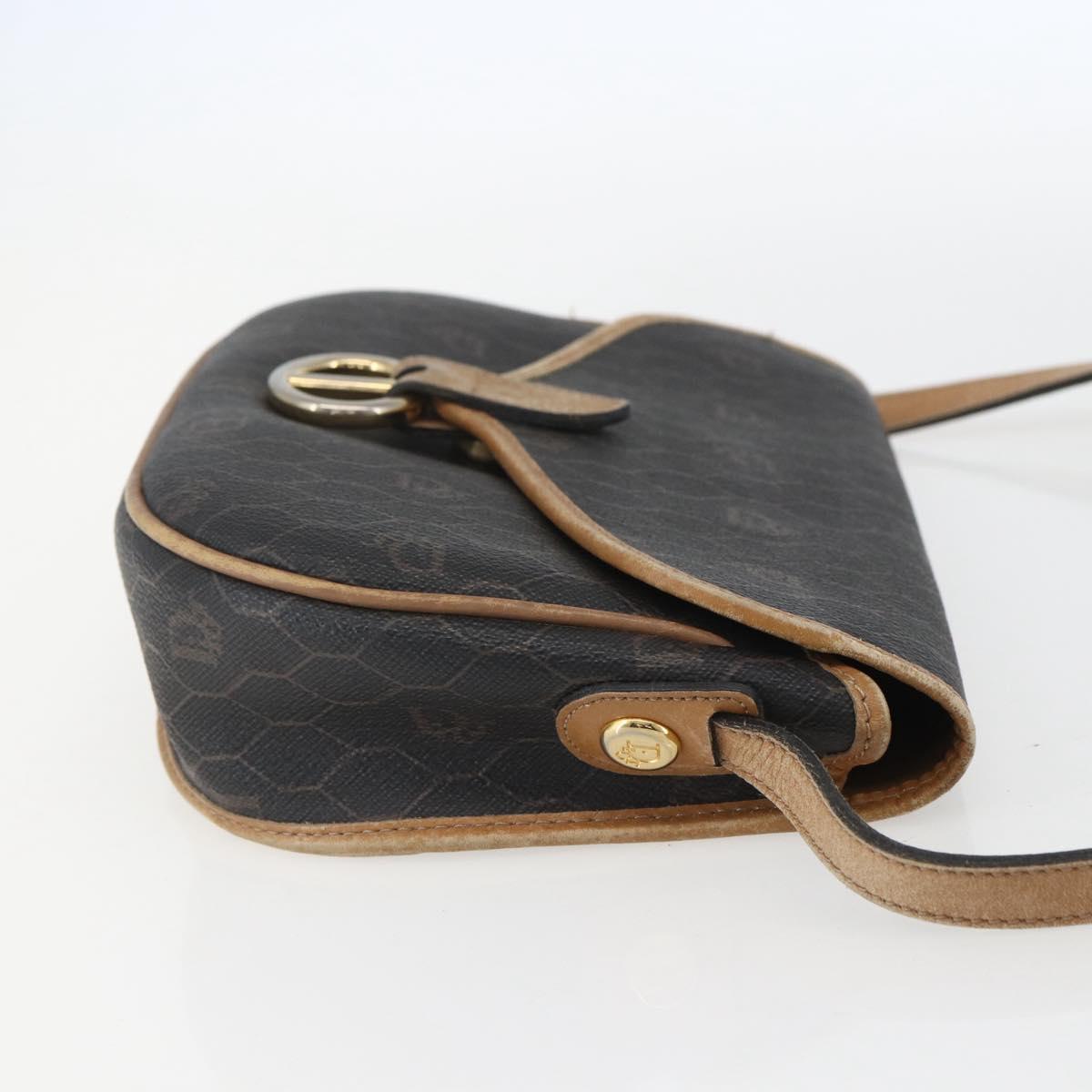Christian Dior Honeycomb Canvas Shoulder Bag PVC Black Gold Auth 151749