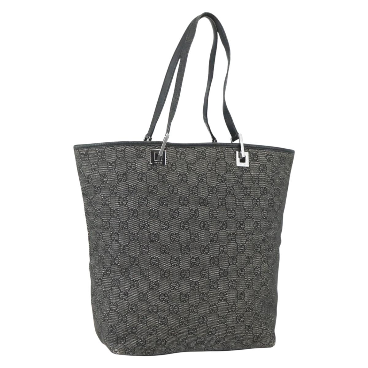 GUCCI GG Canvas Tote Bag Black Silver 31243 Auth 151751