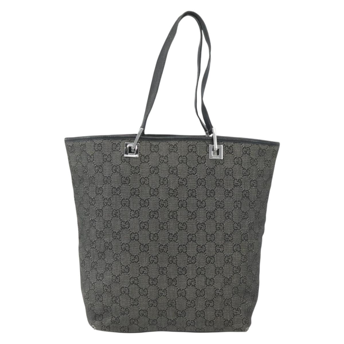 GUCCI GG Canvas Tote Bag Black Silver 31243 Auth 151751