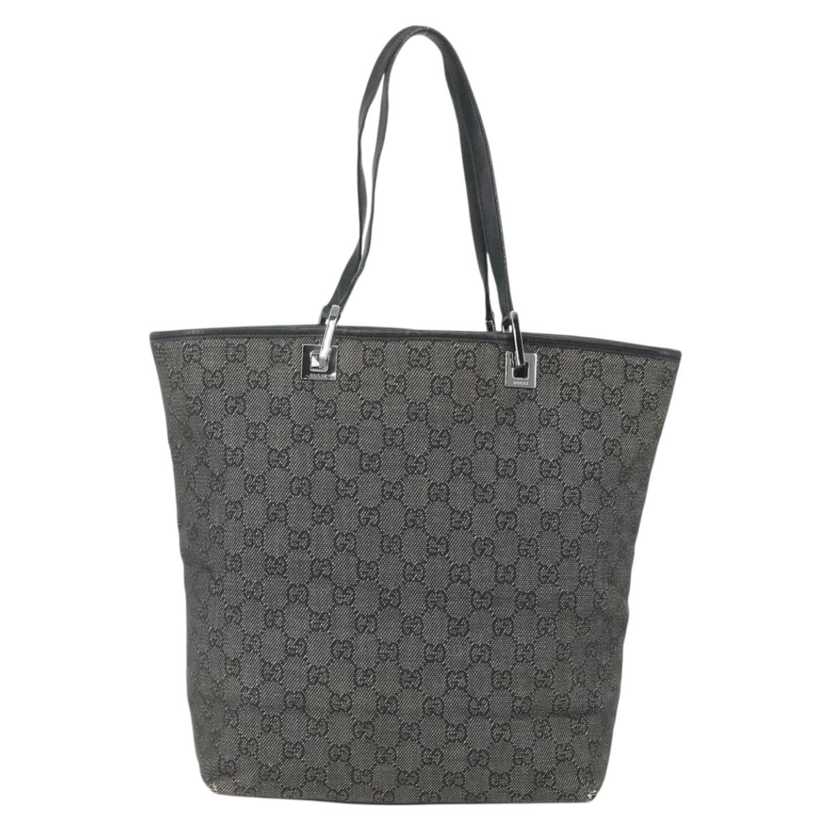 GUCCI GG Canvas Tote Bag Black Silver 31243 Auth 151751