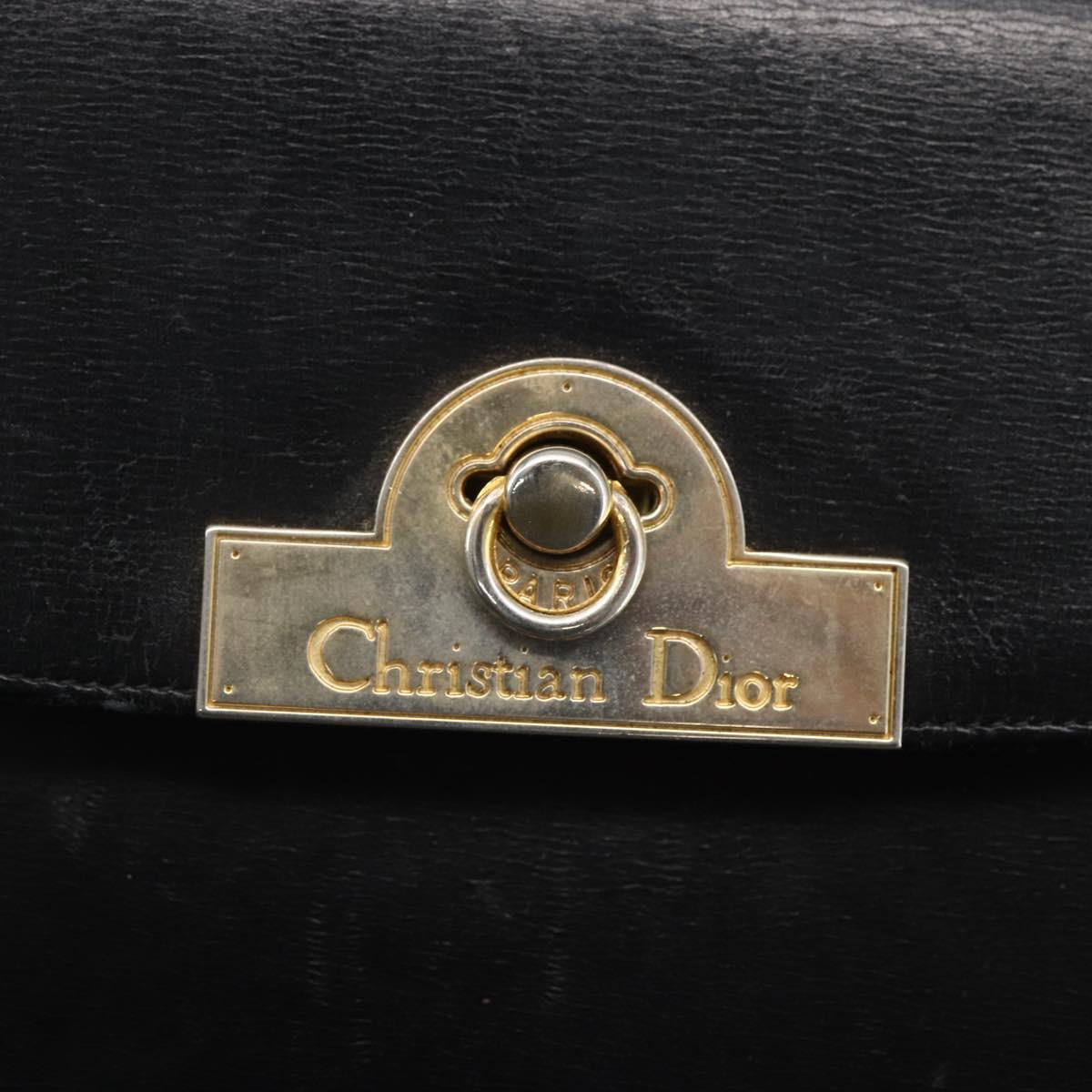 Christian Dior Hand Bag Leather Black Gold Auth 151752