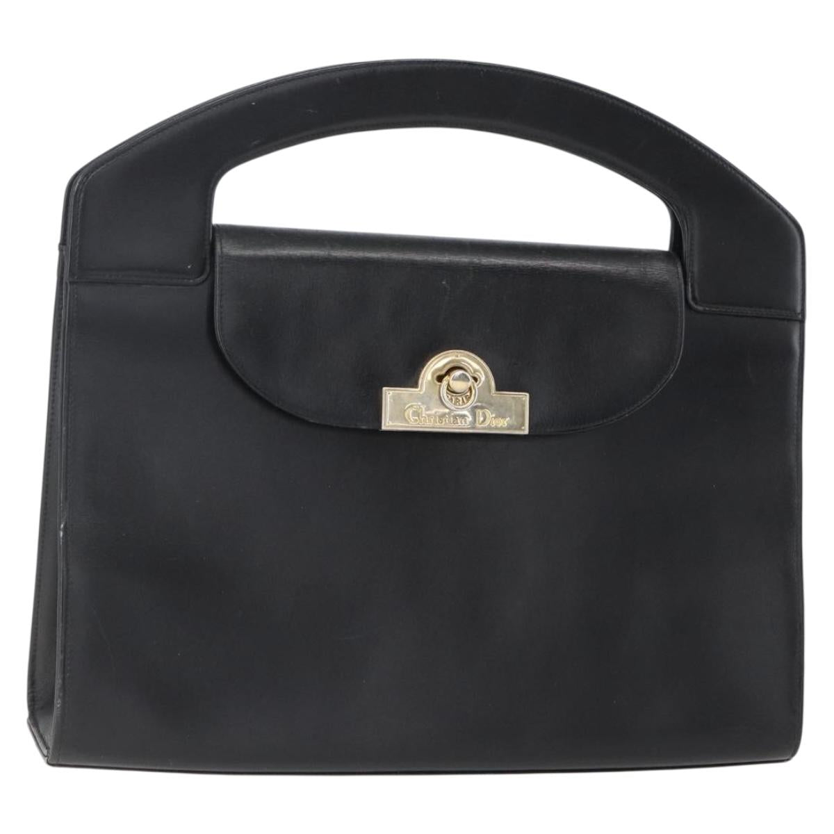 Christian Dior Hand Bag Leather Black Gold Auth 151752