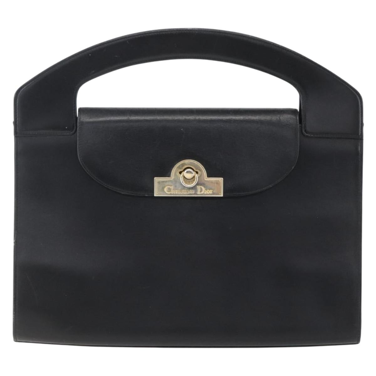 Christian Dior Hand Bag Leather Black Gold Auth 151752