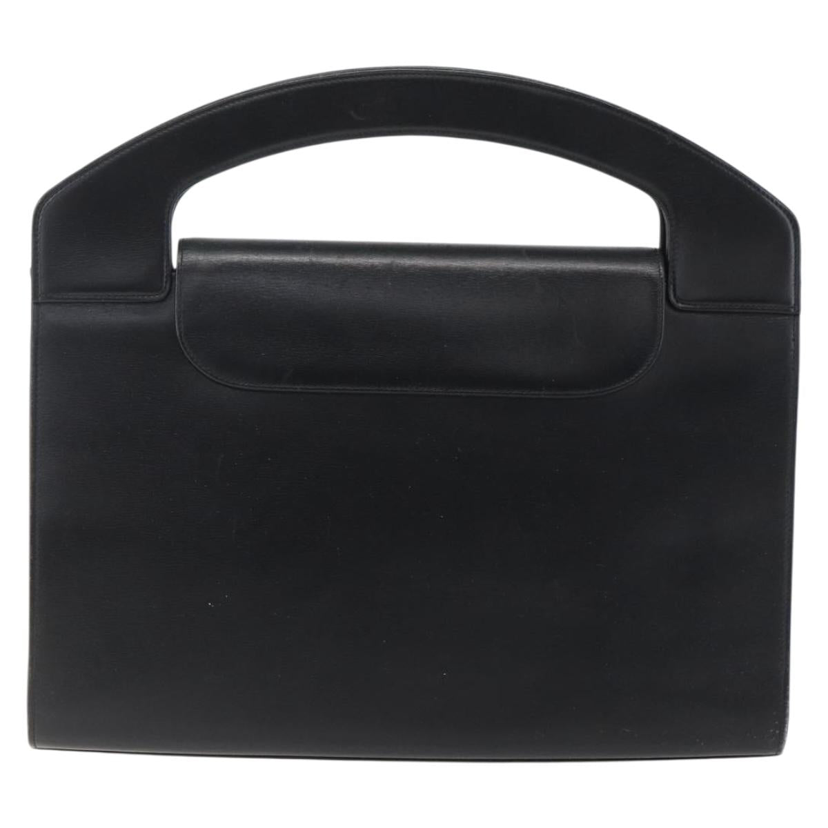 Christian Dior Hand Bag Leather Black Gold Auth 151752