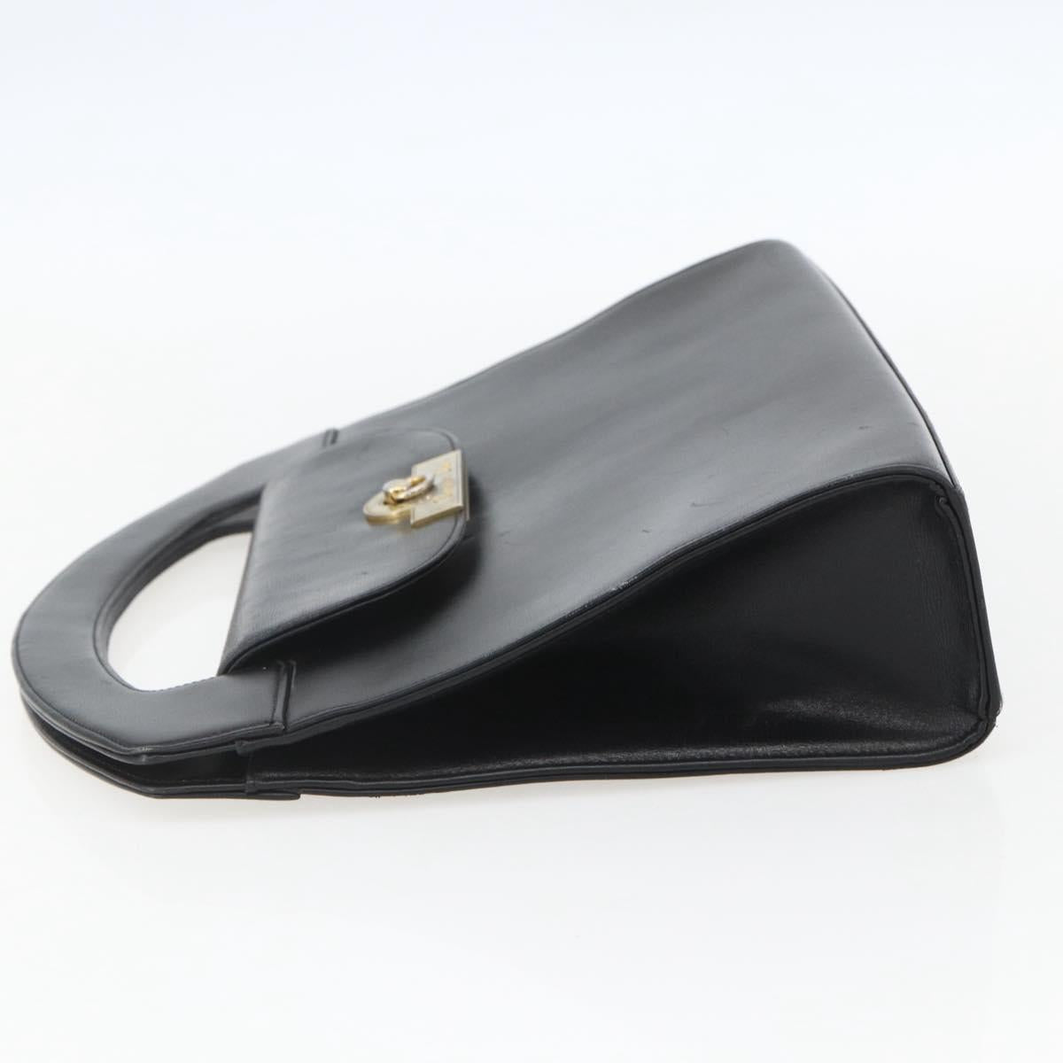 Christian Dior Hand Bag Leather Black Gold Auth 151752