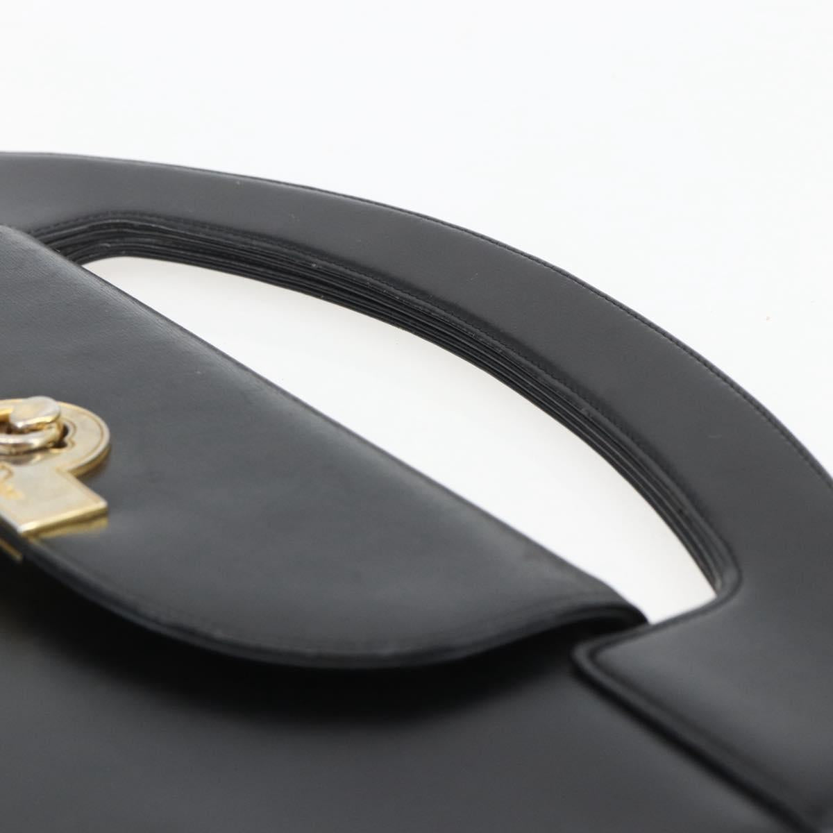 Christian Dior Hand Bag Leather Black Gold Auth 151752