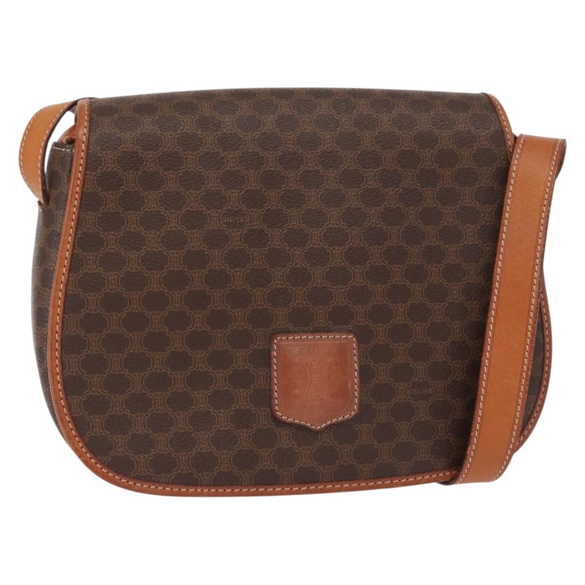 CELINE Macadam Canvas Shoulder Bag PVC Leather Brown Gold Auth 151753