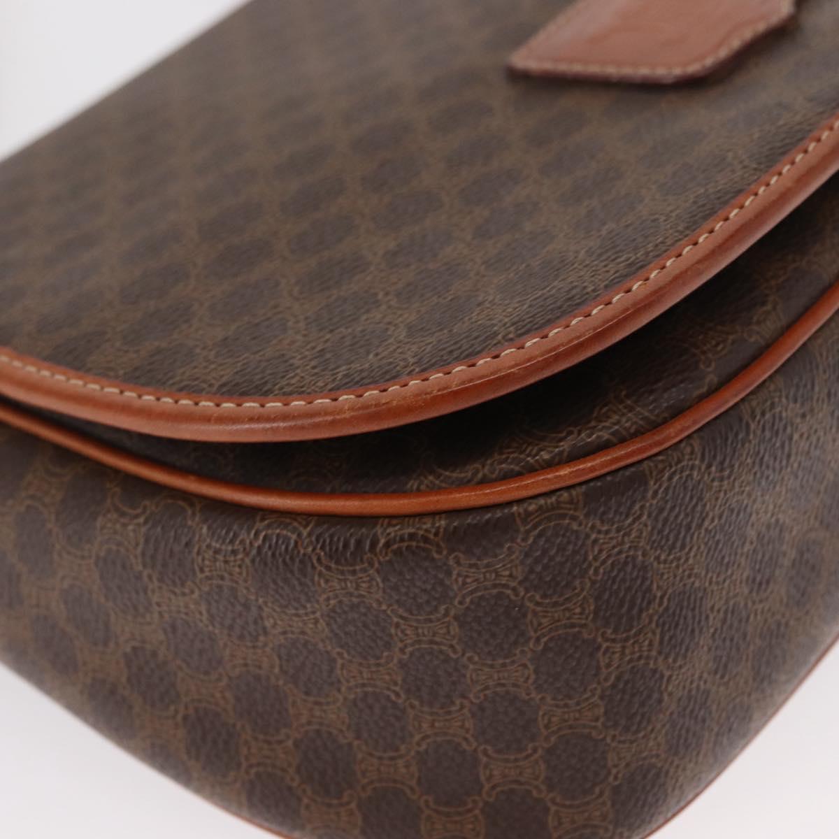 CELINE Macadam Canvas Shoulder Bag PVC Leather Brown Gold Auth 151753