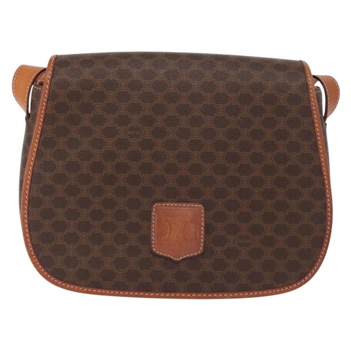 CELINE Macadam Canvas Shoulder Bag PVC Leather Brown Gold Auth 151753