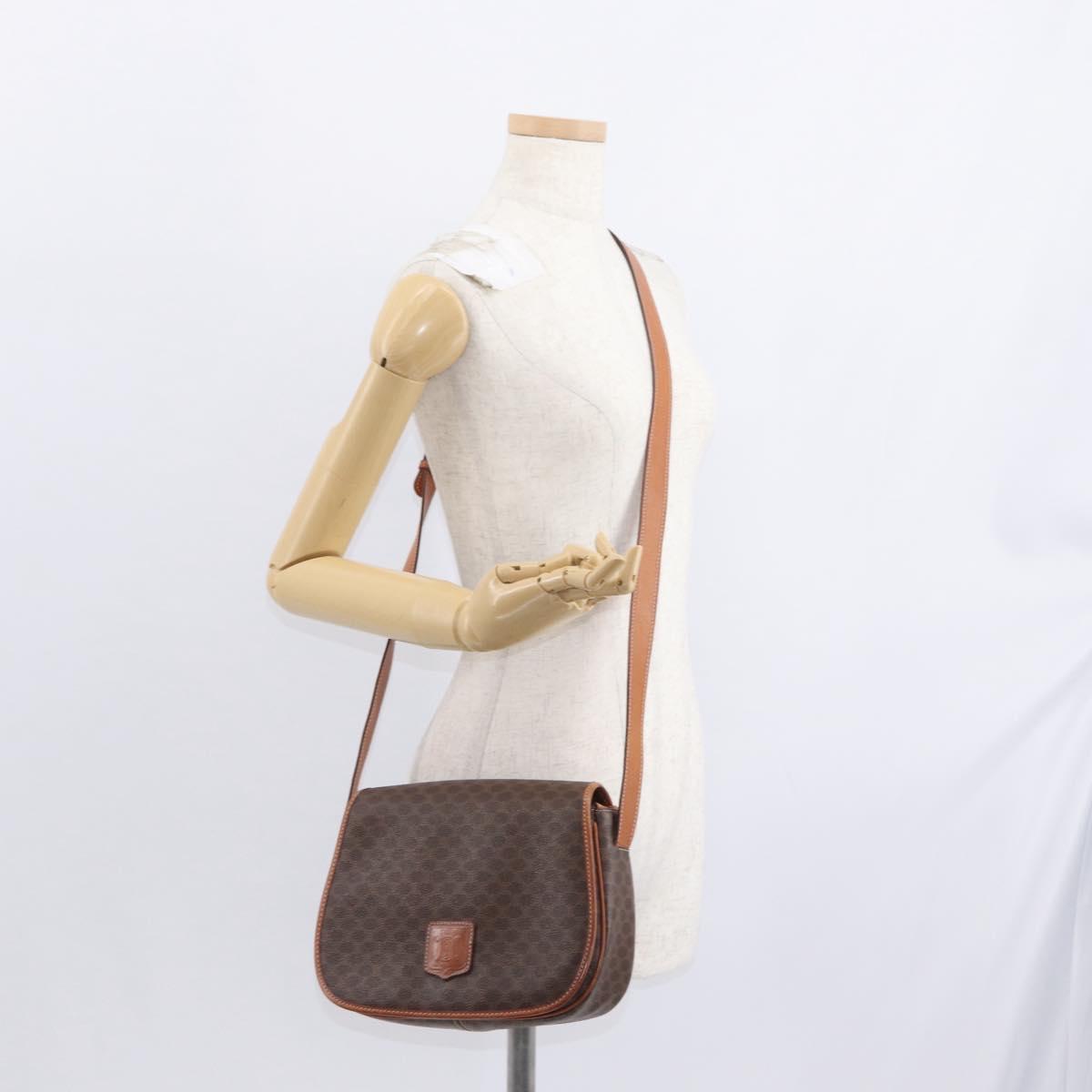 CELINE Macadam Canvas Shoulder Bag PVC Leather Brown Gold Auth 151753