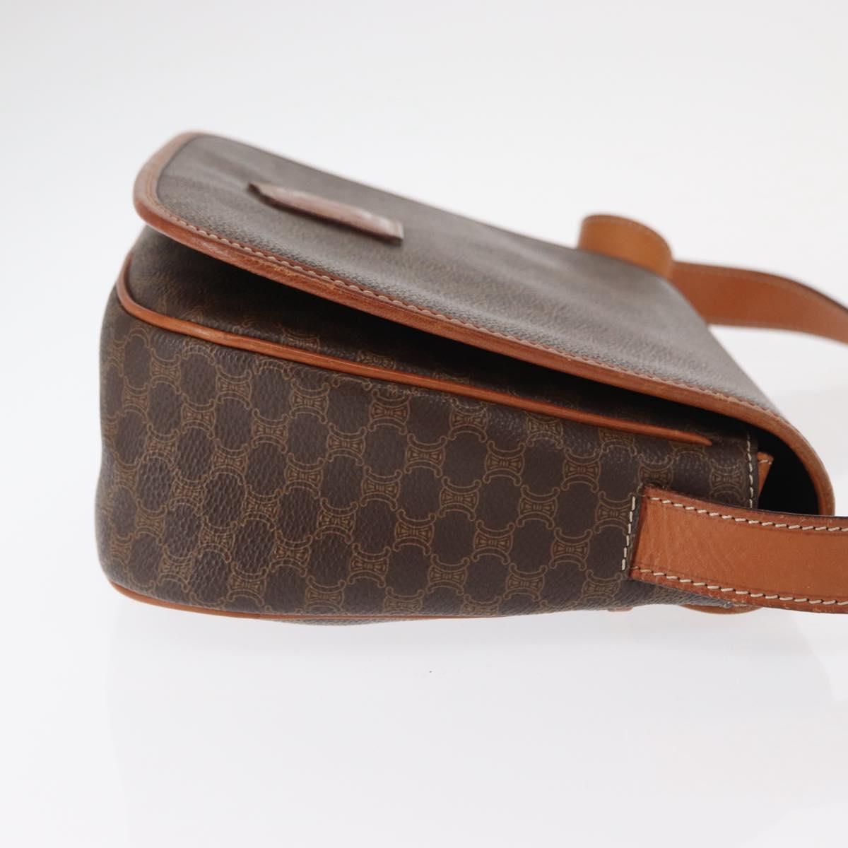 CELINE Macadam Canvas Shoulder Bag PVC Leather Brown Gold Auth 151753