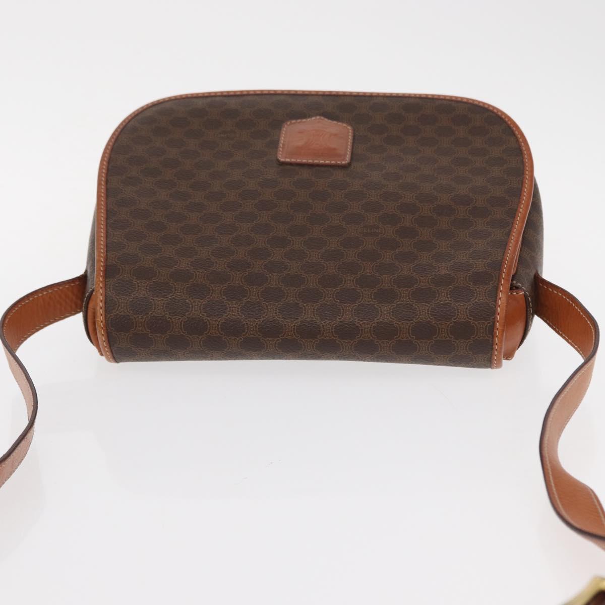 CELINE Macadam Canvas Shoulder Bag PVC Leather Brown Gold Auth 151753