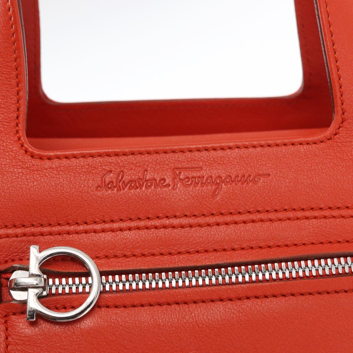 Salvatore Ferragamo Hand Bag Leather Orange Silver Auth 151757