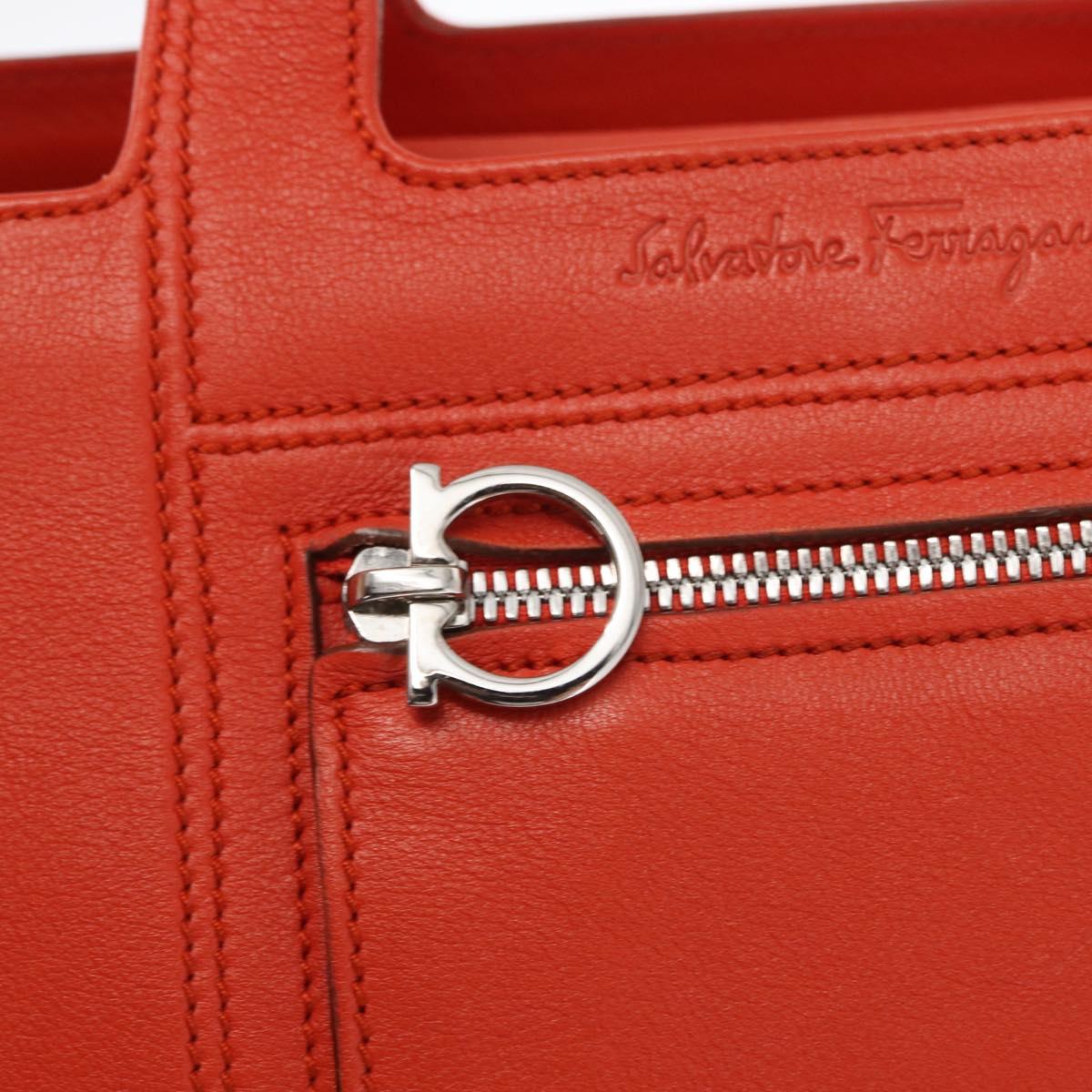 Salvatore Ferragamo Hand Bag Leather Orange Silver Auth 151757