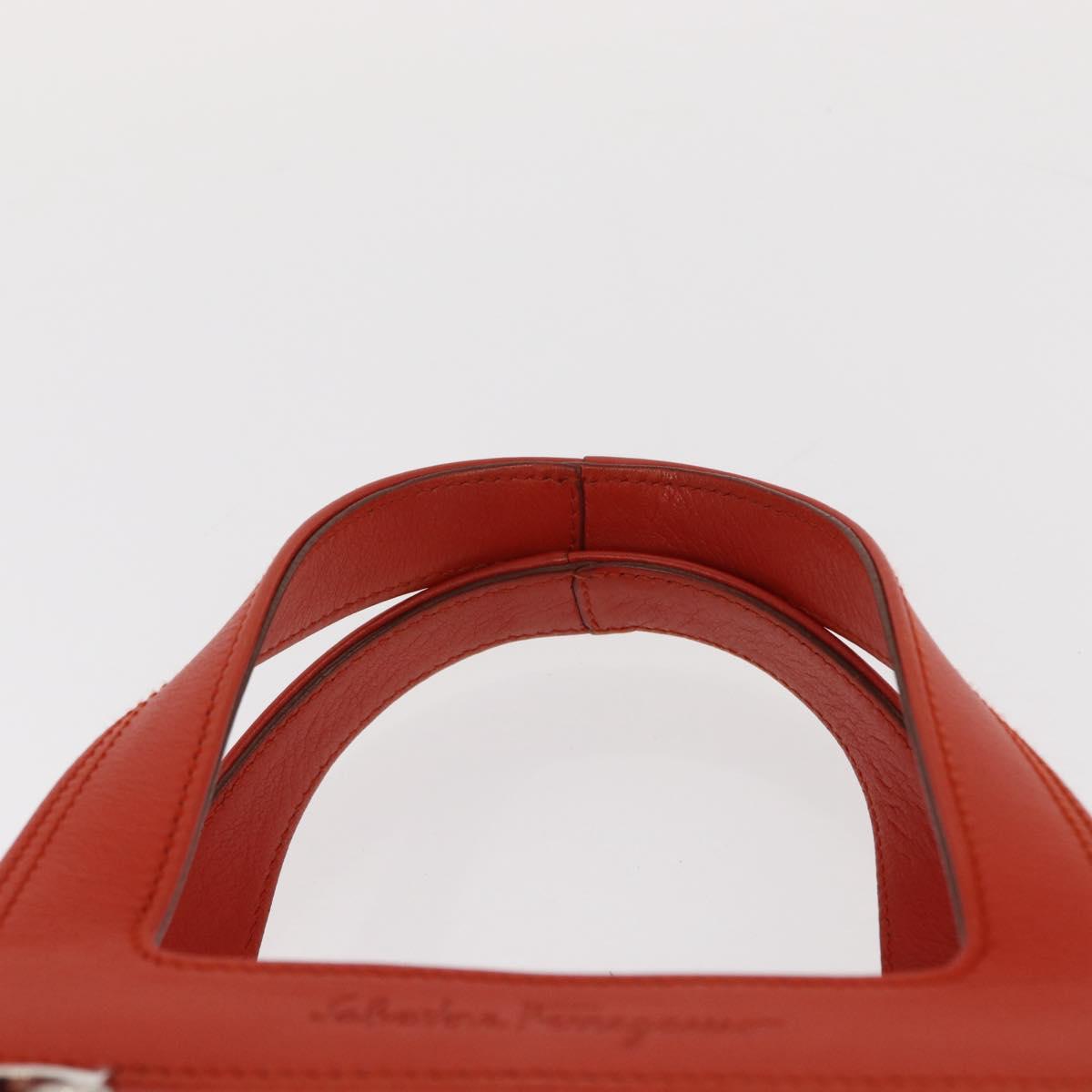 Salvatore Ferragamo Hand Bag Leather Orange Silver Auth 151757