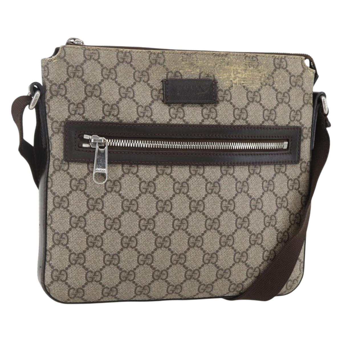 GUCCI GG Supreme Shoulder Bag PVC Leather Beige Silver 406410 Auth 151765