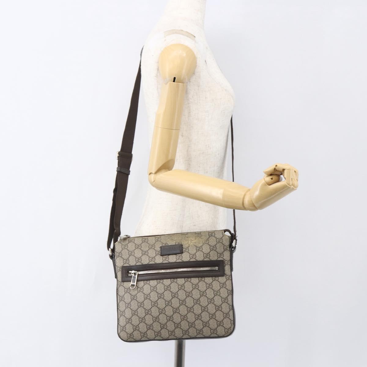 GUCCI GG Supreme Shoulder Bag PVC Leather Beige Silver 406410 Auth 151765