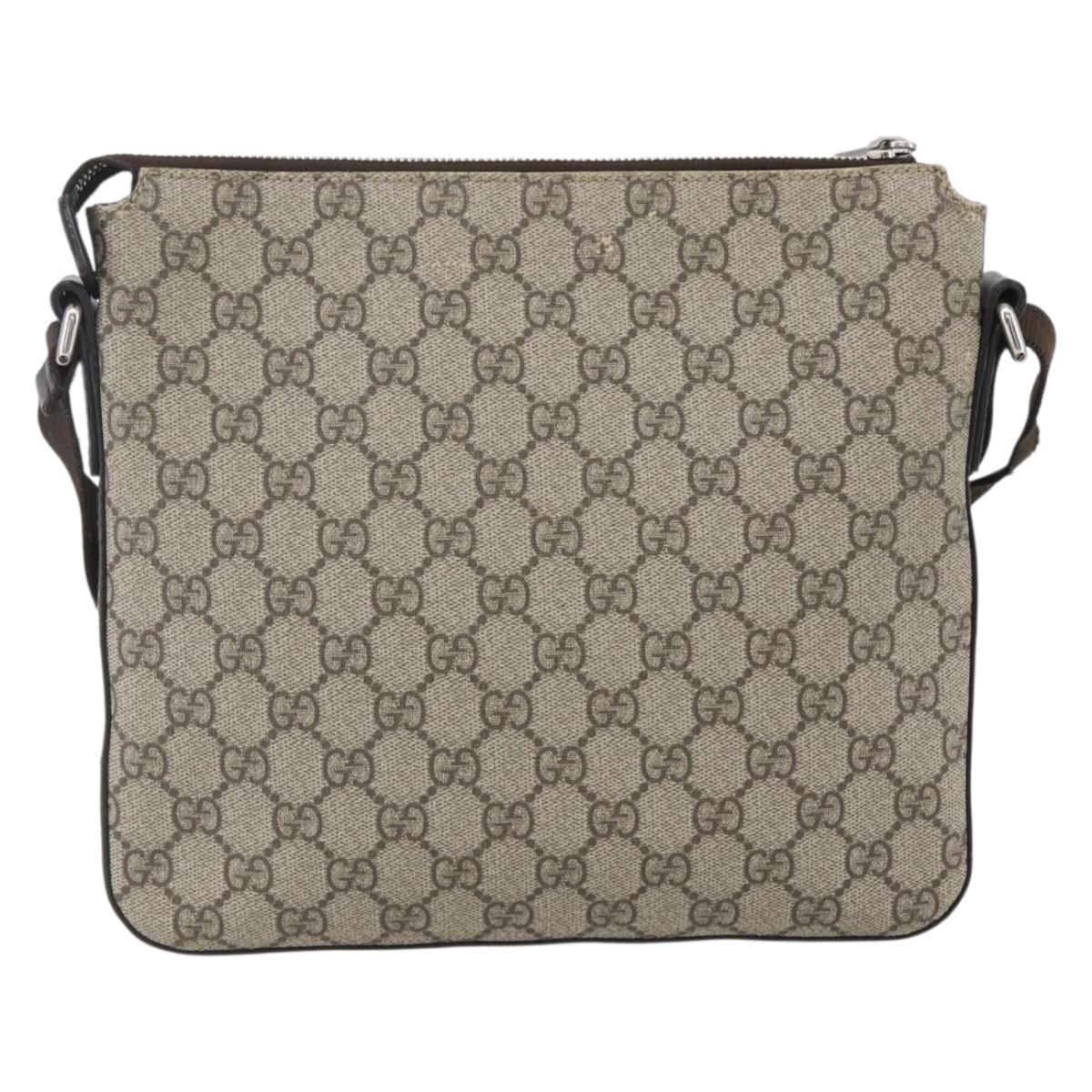 GUCCI GG Supreme Shoulder Bag PVC Leather Beige Silver 406410 Auth 151765