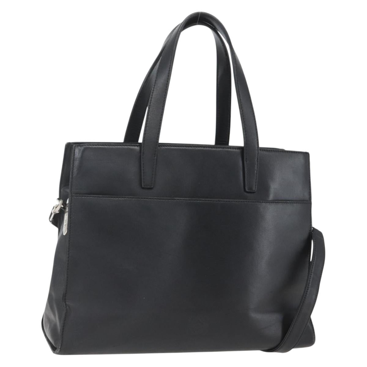 LOEWE Hand Bag Leather 2way Black Silver Auth 151766