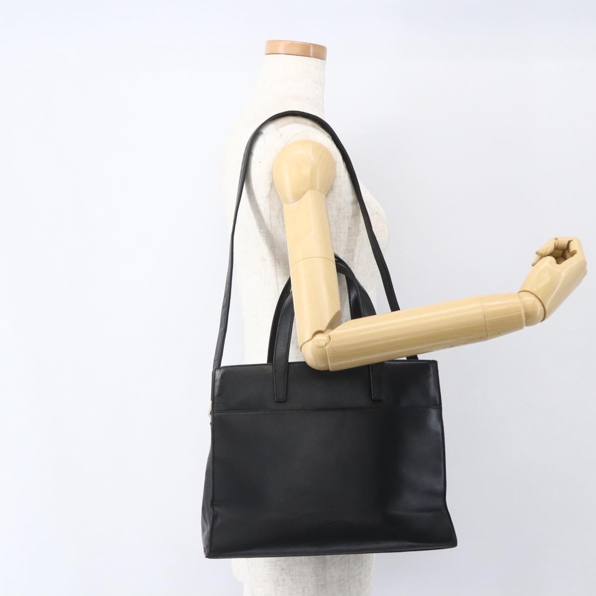 LOEWE Hand Bag Leather 2way Black Silver Auth 151766