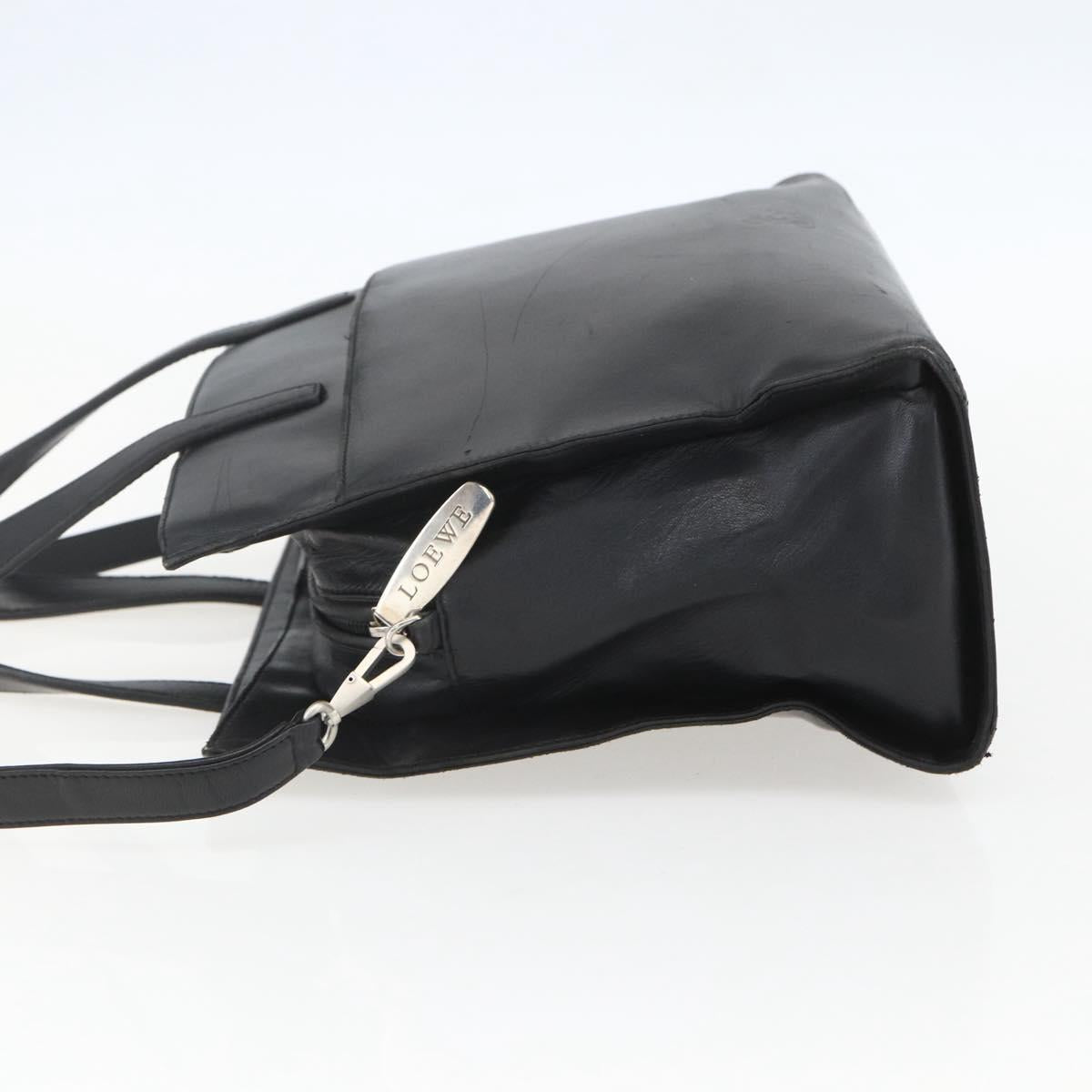 LOEWE Hand Bag Leather 2way Black Silver Auth 151766