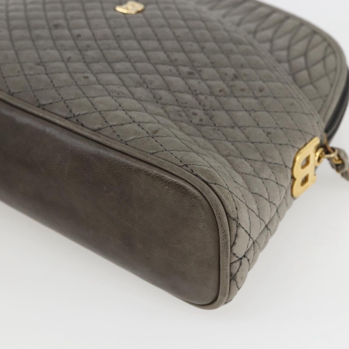 BALLY Shoulder Bag Leather Gray Gold Auth 151768