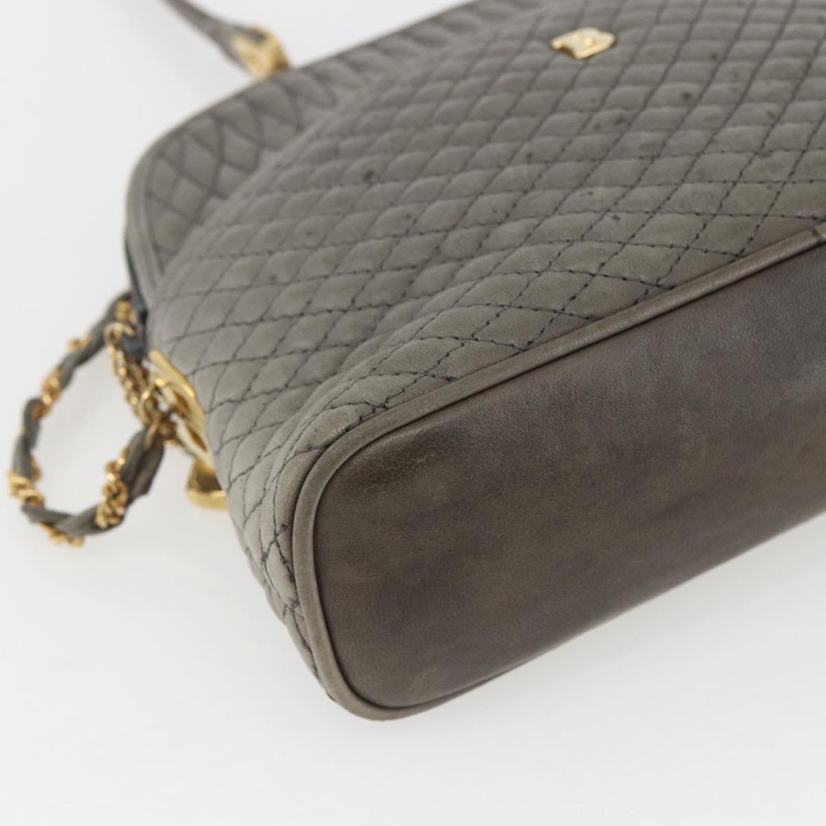BALLY Shoulder Bag Leather Gray Gold Auth 151768