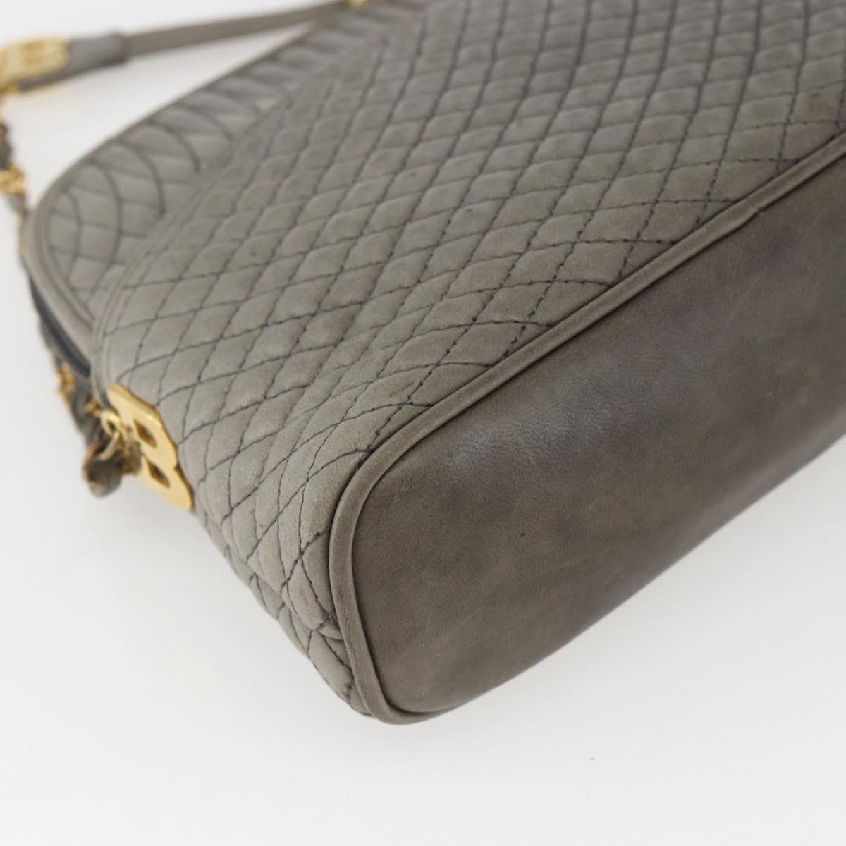 BALLY Shoulder Bag Leather Gray Gold Auth 151768