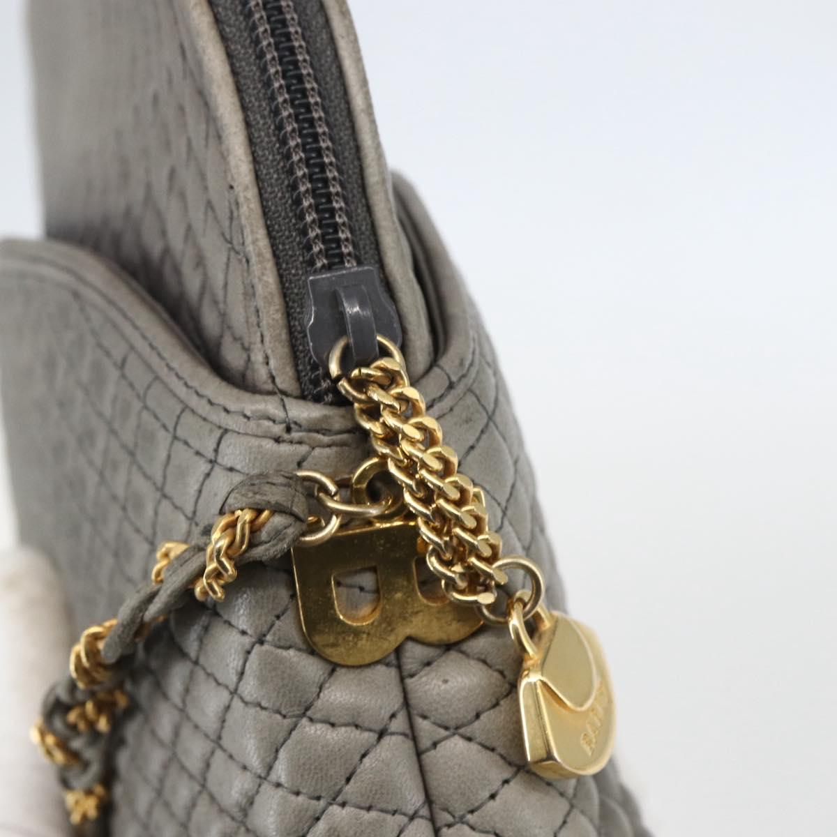 BALLY Shoulder Bag Leather Gray Gold Auth 151768