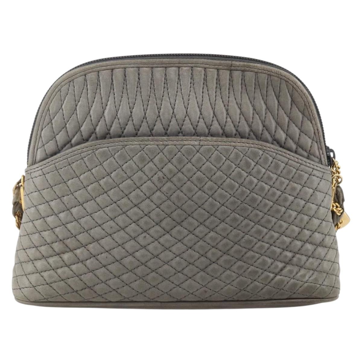 BALLY Shoulder Bag Leather Gray Gold Auth 151768