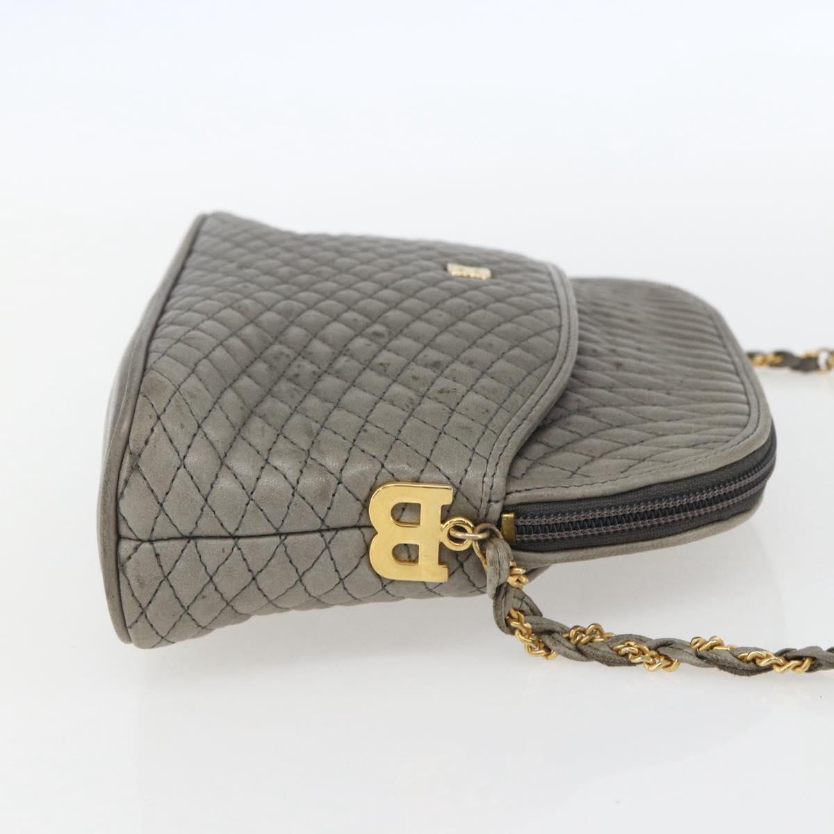BALLY Shoulder Bag Leather Gray Gold Auth 151768