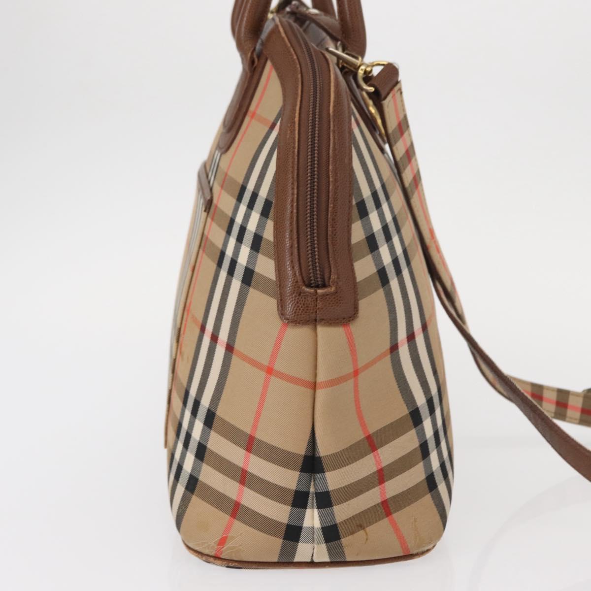 Burberrys Nova Check Hand Bag Canvas 2way Beige Auth 151772